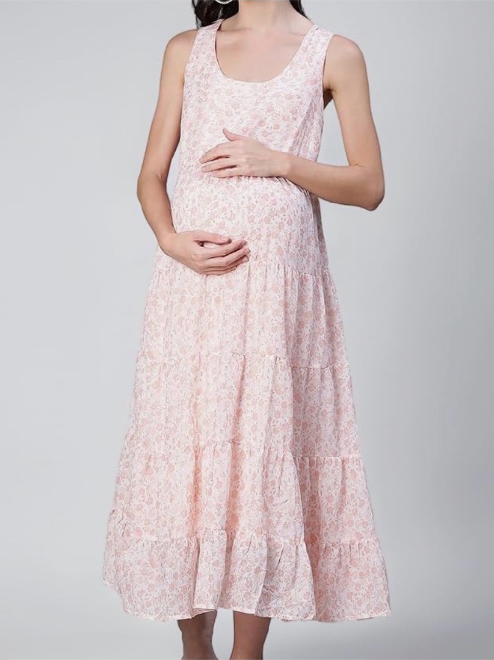 Sleeveless Pink Floral Maternity/Nursing Maxi Dress